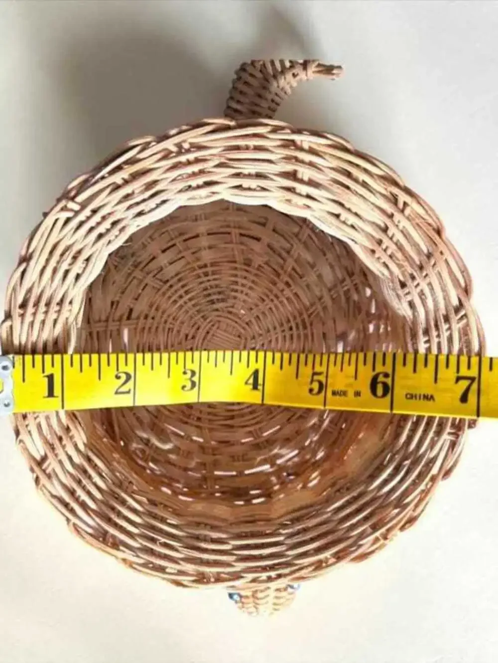 Vintage Wicker Turtle Basket with Black Bead Eyes, Mid-Century Handmade Rattan